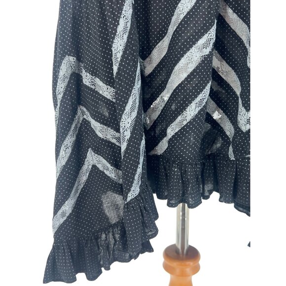 Free People Black Gray Tiered Ruffle Hem Voile & Lace Tiny Dots Mini Dress Tunic - Picture 12 of 16
